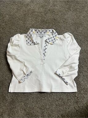 BURU White Women’s Pattern-Trim Polo Top
